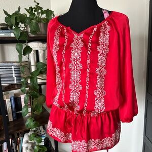 WHBM Red Patterned Women's Boho Top (nwt)